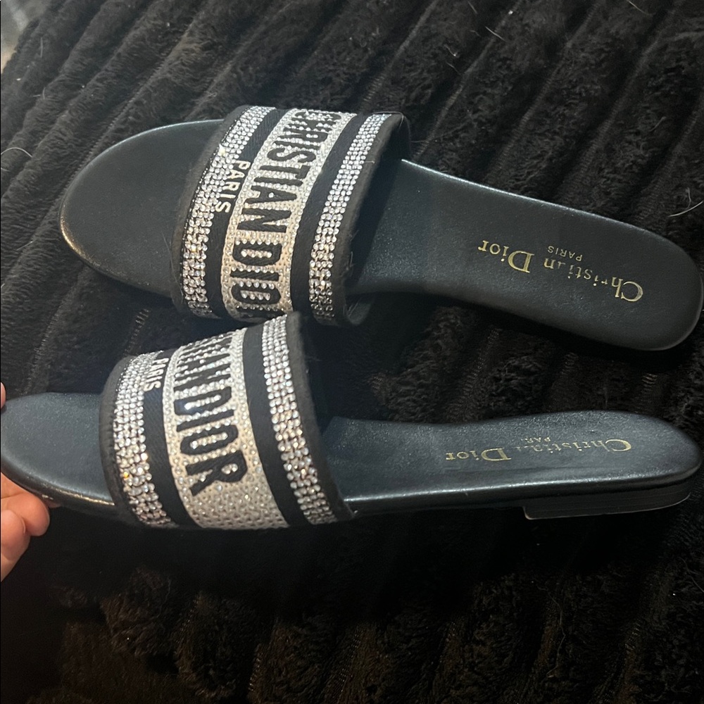 Dior Black Slides with Silver Accents - Picture 7 of 9